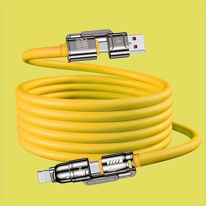 A 4-In-1 240W Multifunctional Fast Charger Cable Set Featuring USB-A, Type-C, And Lightning Ports