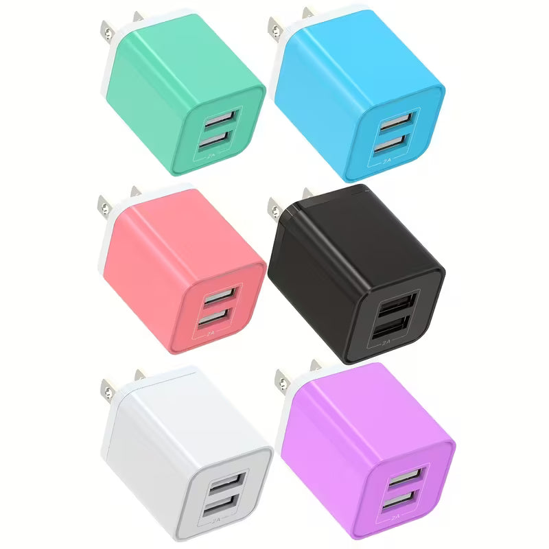 6pcs Fast Charging USB Wall Charger, 2.1A Dual Port Cube Power